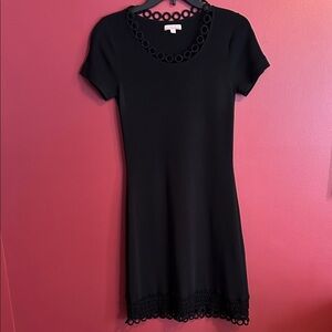 JanaKos Elegant Black Dress with circle trim neckline and hem